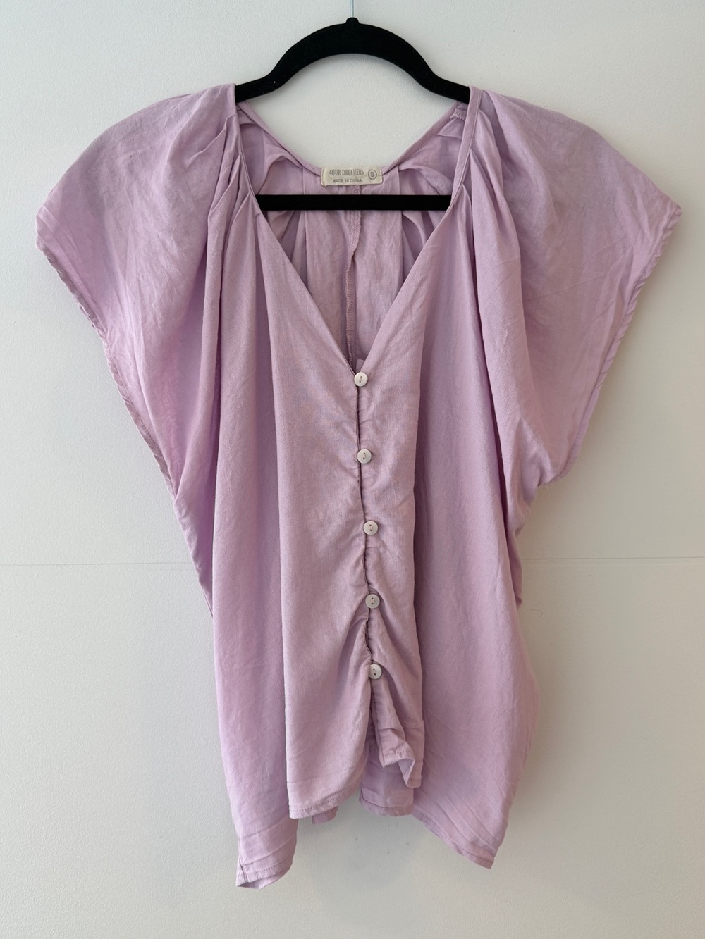 4OUR DREAMERS Lilac Linen Blend Ruched Button Blouse Size S